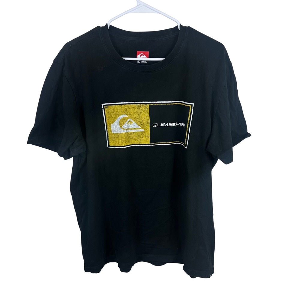 Quiksilver T-Shirt Mens Large Black Graphic Surf Skate Cotton Short Sleeve Tee